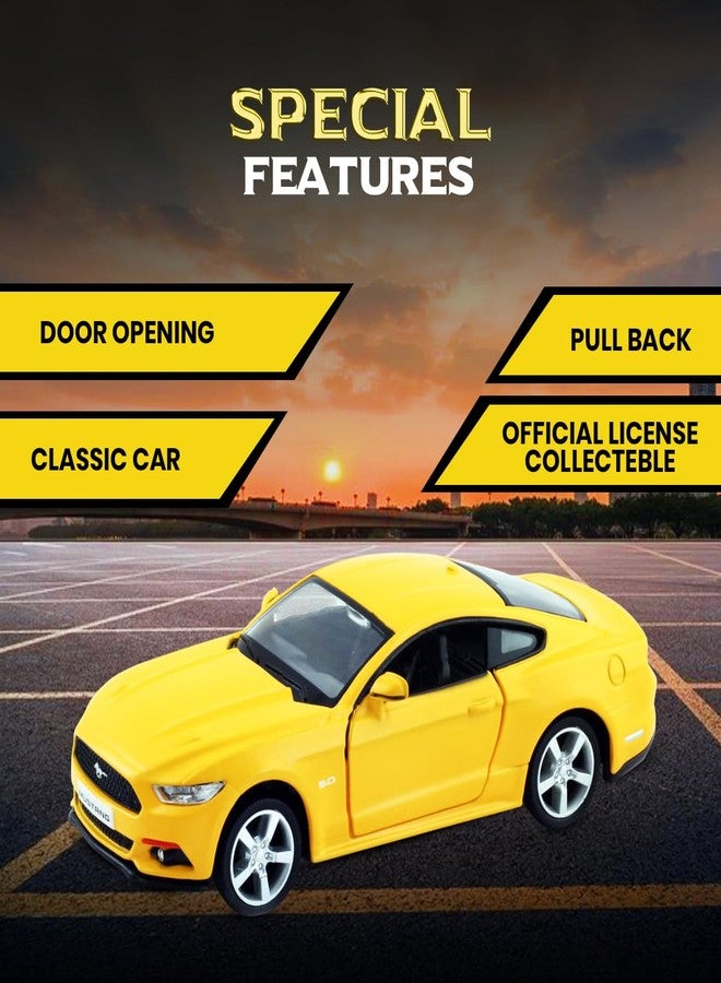 Rmz City 5 Inch Die Cast Ford 2015 Mustang Toy Car 1:37 Scale Model | Licensed Collectible Vehicle with Opening Doors & Pullback Action | International Series for Kids & Car Lovers | Matt Yellow - Image 4
